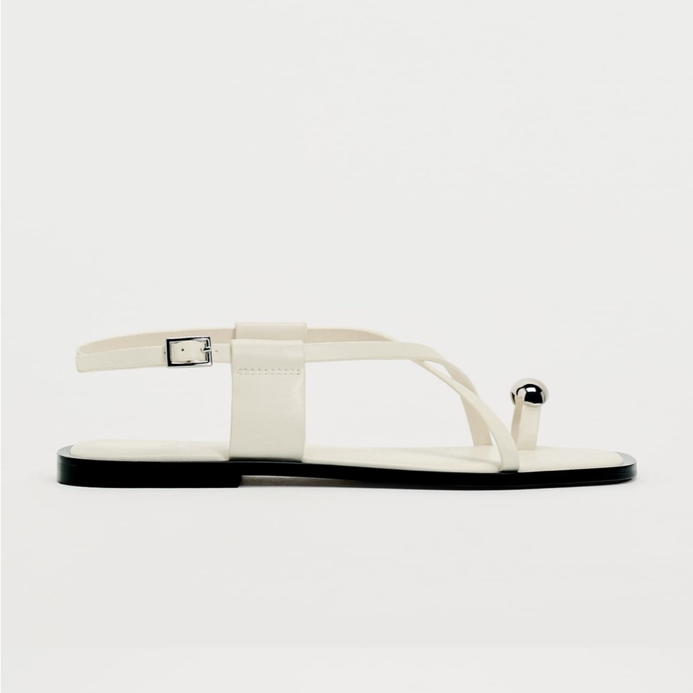 Zara white sandals with silver big toe embellishment